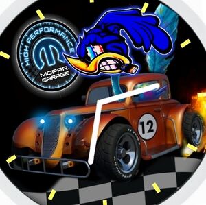 Mopar Garage Hot Rod Wall Clock - Orange Race Car Design Angry Bird Racer Beepx2